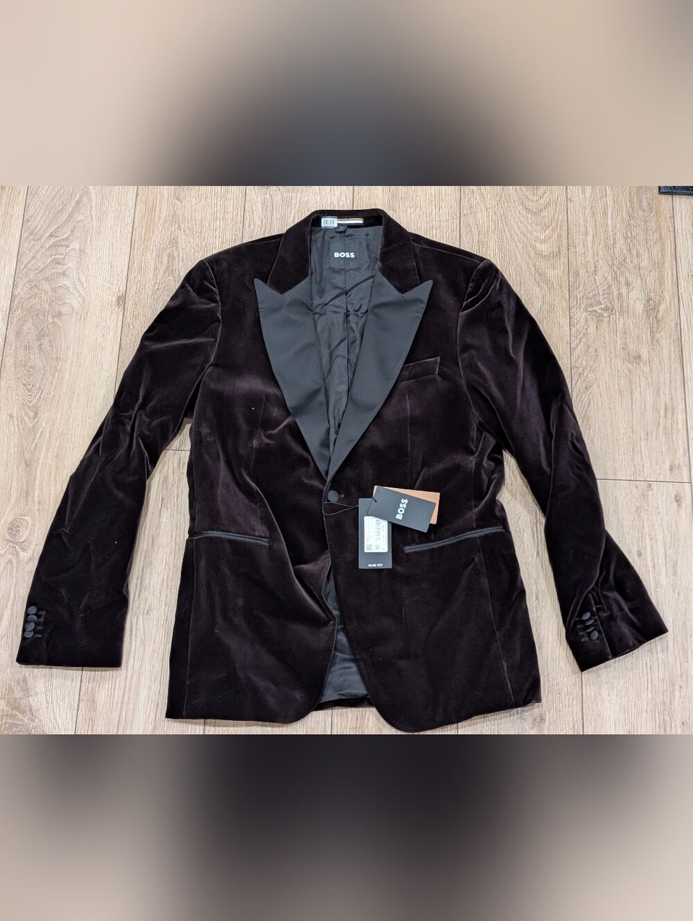 $695 BOSS HUGO BOSS "Hutson" Cotton Velvet Dinner Jacket Dark Brown 42L
